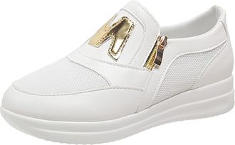 Generic Womens Mesh Slip-On Trainers, PU Leather Running Shoes, Waterproof Lightweight Trainers with Zip, Non-Slip Walking Shoes, Outdoor Leisure Shoes, Sport