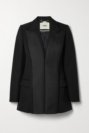 Fendi Satin-trimmed Grain De Poudre Wool Blazer - Nero