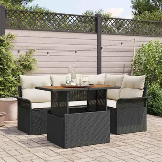 vidaXL Vidaxl - Conjunto De Sof&aacute; De Jard&iacute;n 5 Pcs Negro Y Crema 100 X 55 X 73 Cm