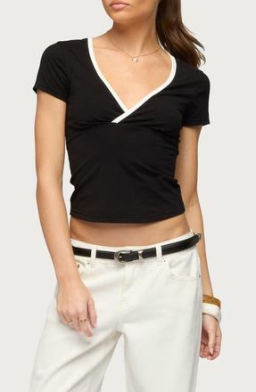 Edikted Yulenna Contrast Trim V-Neck Top in Black at Nordstrom, Size X-Large