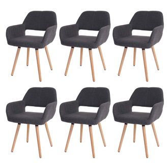Hhg [nunca Usado] Juego De 6 Sillas De Comedor Hhg-429 Ii, Silla De Cocina, Dise&ntilde;o Retro A&ntilde;os 50, Textil, Gris, Patas Claras