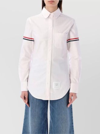 Thom Browne round collar shirt with striped sleeve detail