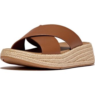 FitFlop Fitflop F-Mode Cross Leather Mens Deep Tan Clogs - Beige - Size UK 5