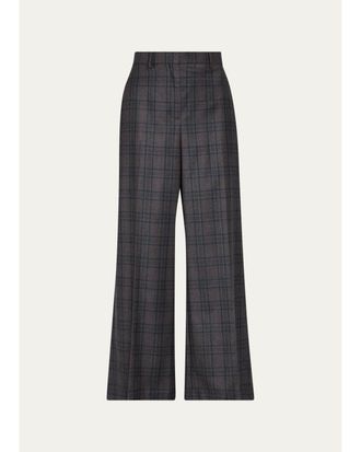 Theory High-Rise Plaid Wool Wide-Leg Trousers