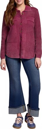 Tribal Sweater Shacket With Special Wash Effect In Plum Wine