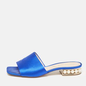 Nicholas Kirkwood Blue Satin Crystal Embellished Slides