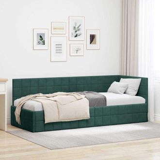 vidaXL Corner Bed Frame Dark Green 80 cm x 200 cm Velvet vidaXL