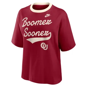Nike Oklahoma Legacy Fight Song Boxy Nike Womens College T-Shirt in Red | 01CM0E8IOKV-U0X
