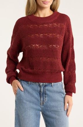 Vero Moda Lona Pointelle Cotton Blend Crop Sweater in Syrah at Nordstrom Rack, Size X-Large