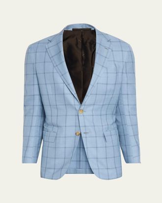 Kiton Mens Windowpane Check Cashmere Sport Coat