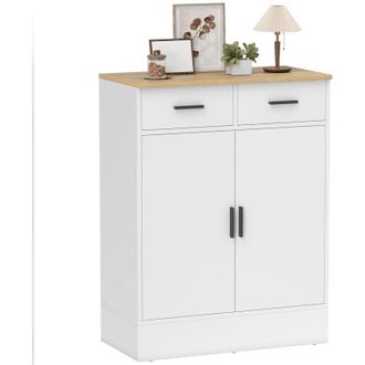 HOMCOM Homcom Aparador De 2 Puertas, Aparador De Sal&oacute;n Con 2 Cajones Y Estantes Ajustables, Para Cocina, Entrada, Dormitorio, Banco, 68,6x35x90,3 Cm