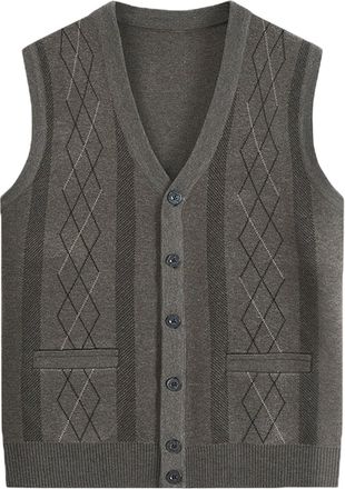 Generic V Neck Sleeveless Jumpers Men - Mens Knitted Sleeveless Sweaters Lightweight Button Up with Pockets Business Office Slim Fit Tank Tops Knitted Fall Wi