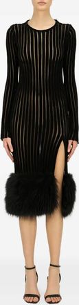 Blumarine fur-trim midi dress - women - Polyester/Viscose - M - Black