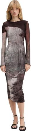 Desigual Abyss Lacroix Jurk - Dames - Casual kleedjes - Bruin - XS - Polyester - Kleedjes