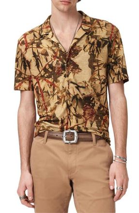 John Varvatos Marula Linen Short Sleeve Camp Shirt in Light Ochre Brown at Nordstrom, Size Medium