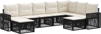 vidaXL Conjunto De Sof&aacute;s De Jard&iacute;n 9 Uds. Negro Y Blanco Crema Vidaxl