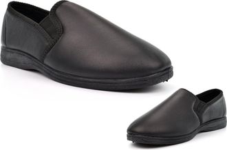 Generic Mens Leather Slippers Mens Carpet Slippers Size 6 Boys Slipper Size 10 Slip On Slipper Leather Upper Slip On Rubber Sole Sizes 6-12 Black 12 UK