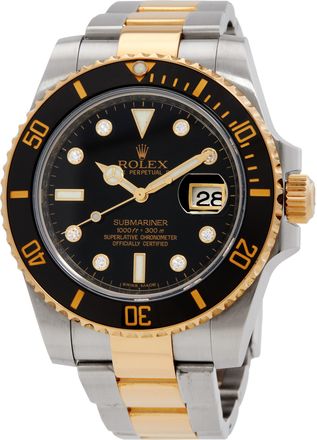 Rolex Pre-owned Rolex Submariner Black Dial Stainless Steel and 18K Yellow Gold Bracelet Mens Watch 116613