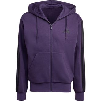 adidas Essential 3-Stripes Fleece Hoodie in Aurora Plum/Black at Nordstrom Rack, Size X-Large