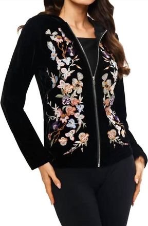 ADORE Embroidered Velvet Zip Up Hoodie In Black