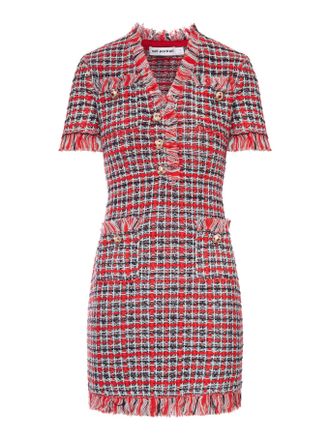 Self Portrait SHORT MULTICOLOR TWEED DRESS WITH JEWEL BUTTONS AND FRINGED EDGES - Self-portrait - Woman
