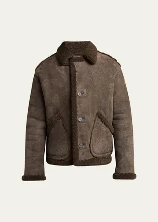 Giorgio Armani Mens Shearling-Trimmed Jacket