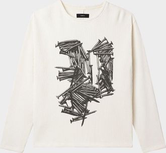 Purple Mens Waffle Knit Nail Graphic Long-Sleeve T-Shirt