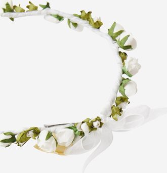 Il Gufo Girls Floral Headband With Bow Detail White Polyester Accessory
