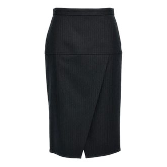 Fendi Pinstriped Wool Skirt - female - Fendi - Midi Skirts - Gray - S - Skirts