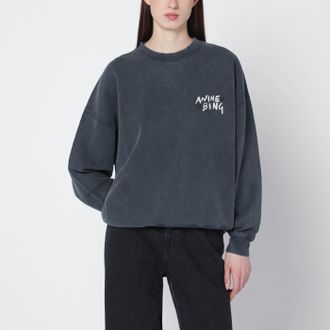 Anine Bing Black Washed Oversized Sweatshirt With Logo