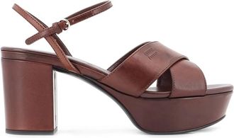 Miu Miu Sandalen met hoge hak - Dames - Sandalen met hakken - Bruin - 37 1/2 EU - Leer - Schoenen