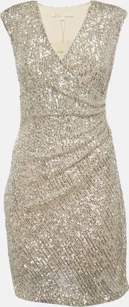 Maje Silver Sequined Embellished Wrap Mini Dress