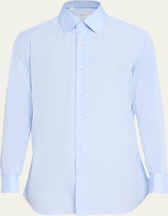 Brioni Mens Solid Cotton French-Cuff Sport Shirt