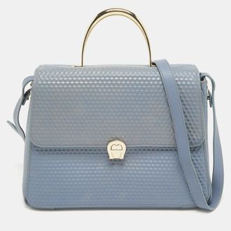 Aigner Blue Embossed Leather Genoveva M Top Handle