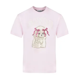 Ganni Womens Cotton Jersey T-Shirt Pink