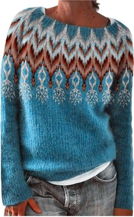 Generic Jumpers for Women UK Knitted Fairisle Sweatshirts Thermal Jumper Ladies Fluffy Long Sleeve Sweaters Fleece Wool Outfit Fair Isle Nordic Icelandic Swea