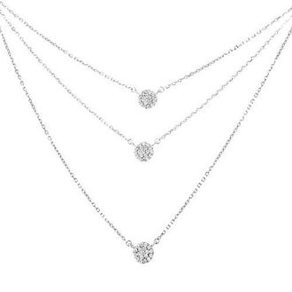 House of Brilliance Silver 1/2 Cttw Round Diamond Medallion Multi-Strand Tri Pendant 18 Necklace in White at Nordstrom