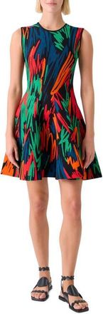 Akris Oversize Scribble Jacquard Knit Fit & Flare Dress in Black-Multi at Nordstrom, Size 10