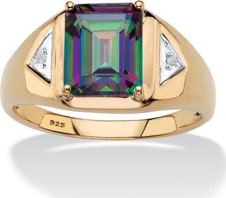 Palm Beach Jewelry Mens 4.01 Cttw. Genuine Mystic Fire Topaz 18k Gold-plated Sterling Silver Ring