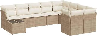 vidaXL Juego De Sof&aacute;s Jard&iacute;n Con Cojines Beige 10 Pzas Rat&aacute;n Sint&eacute;tico Vidaxl