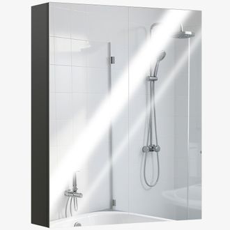 HOMCOM Armadietto Bagno 2 Ante Con Specchio E 2 Ripiani Interni 60x15x75cm Nero - Homcom