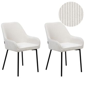 Beliani Beliani - Conjunto De 2 Sillas De Comedor Tapizadas En Pana Con Patas Negras Estilo Retro Glamour Blanco Crema Loverna