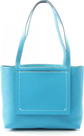 Herm&egrave;s Blue Taurillon Clemence Leather Leather Tote Bag (Pre-Owned)