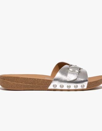 FitFlop Womens FitFlop iQUSHION ADJUSTABLE METALLIC Womens Slides Silver - Size: 6