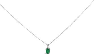 House of Brilliance 14K White Gold 6x4MM Oval Shaped Green Emerald Solitaire Pendant Necklace