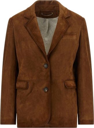 Golden Goose Tailored Brown Waxed Suede Jacket with Floral Lining