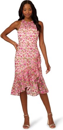 Adrianna Papell Womens Adrianna Papell Midi Dress Pink Multi Floral Embroidered Sheath RED1185