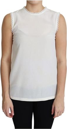 Dolce & Gabbana Elegante Mouwloze Zijden Blouse met Kantdetail - Dames - Tops zonder mouwen - Wit - XS - Tops