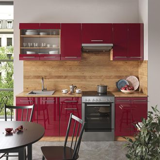 Vicco Mueble De Cocina Fame-line, Burdeos Brillo Intenso/roble Dorado, 240 Cm Sin Encimera