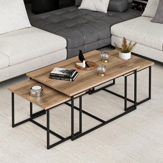 Dmora Mesa De Centro Calco, Set De 3 Piezas Modulares, Forma Rectangular, Superficie Marr&oacute;n, 90x60x42h Cm Marr&oacute;n Nogal
